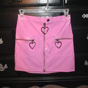 Shiny Pink Pleather Mini Skirt
